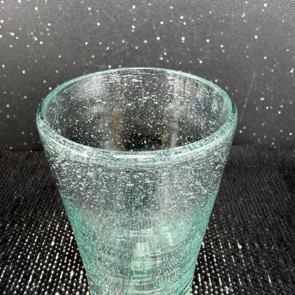 Pier 1 Seeded Bubble Glass Tumblers Aqua Light Green Set of 2 Shot Glasses VTG